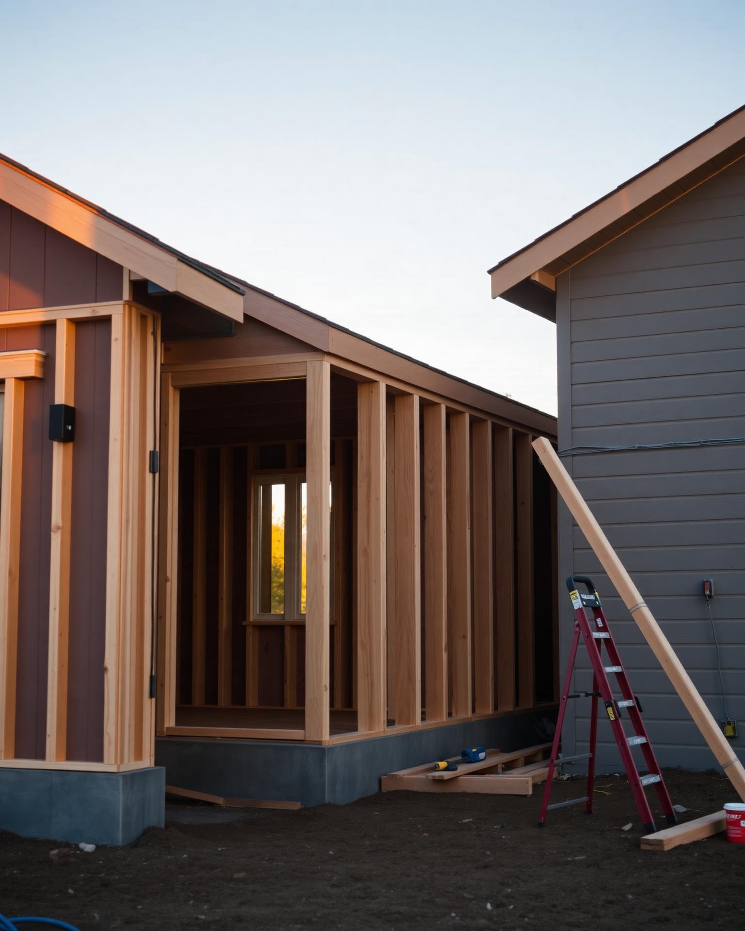 Residential framing job site in Boise at golden hour